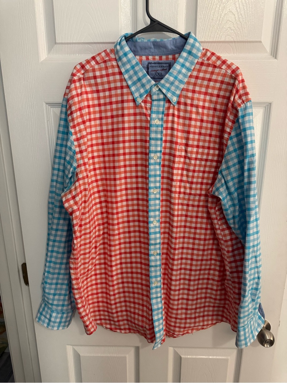 Saddlebred Two-Tone Gingham Button-Down Shirt - Red & Blue